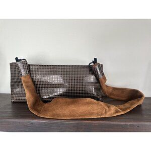 Daniella Lehavi Brown Leather Rectangle Shoulder Bag with Suede Strap